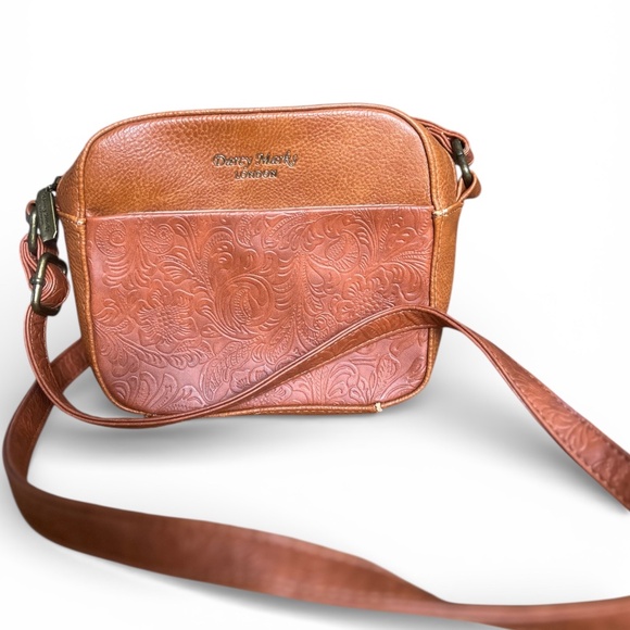 Darcy Marks London Brown Tooled Embossed Leather Crossbody Bag - Picture 2 of 5